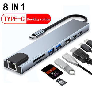 8 en 1 Tipo-C Hub Multipuerto Estación de acoplamiento con 4K HDTV USB3.0 RJ45 SDTF Adaptador de carga PD 8 puertos USB C Hubs - Product Image 2