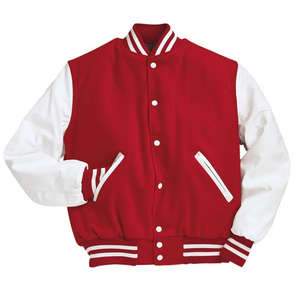 Veste universitaire unisexe de style universitaire avec fermeture à boutons sur le devant en laine mélangée avec manches en similicuir - Product Image 2