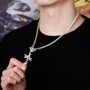 Collana con Ciondolo a Croce <span class=keywords><strong>Cactus</strong></span> Jack in Stile Hip Hop <span class=keywords><strong>Travis</strong></span> Scott, Placcata Oro con Zirconi Sintetici, Gioielli per Feste - Product Image 3