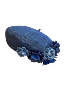 Tendance spectacle visage petite fille peintre bleu Denim chapeau automne et hiver Niche couleur 3D fleur Cowboy béret - Product Image 6