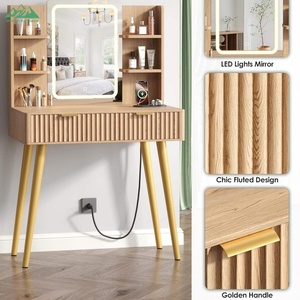Mesa de Maquillaje Convertible Wayon Eco de Madera Maciza, Escritorio con Espejo Iluminado Plegable, 3 Niveles de Iluminación Ajustables, para Apartamento o Supermercado - Product Image 4