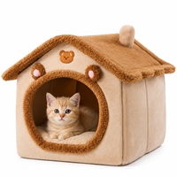 Lit-cave carré chaud d'hiver pour chat, semi-fermé, amovible, lavable, confortable, pour chiens et chats de petite taille, toutes saisons