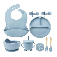 Ensemble de vaisselle portable en silicone de qualité alimentaire pour bébé |   Bavoir antidérapant pour bol, tasse d'apprentissage réutilisable, non toxique, écologique, compatible lave-vaisselle
