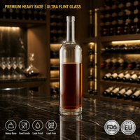 Bouteille de liqueur en verre cylindrique Solent Luxury 750 ml avec base lourde pour whisky, brandy, spiritueux, emballage en gros