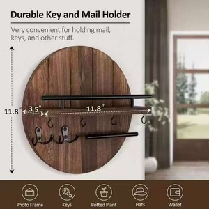 Wood New Round Wall-Mounted <b>Storage</b> Shelf with 2 Layers Key Holder & Wall Decoration <b>for</b> Entrance - Product Image 4