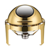 Plat à chafing rond de luxe 6L doré en acier inoxydable avec couvercle roulant pour buffet, chauffe-plats pour hôtels, restaurants et traiteurs