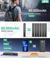 Batterie externe portable 60 000 mAh, charge rapide 22,5 W, sorties USB-C/iOS/Micro-USB, affichage numérique, protection contre les surcharges