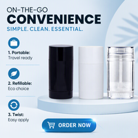 Tube vide rechargeable par le bas pour stick déodorant, crème, gel, baume solide, emballage 15ml 30ml 50ml 75ml Blanc Noir