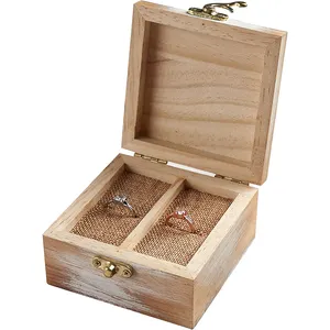 Wooden Ring Box For Wedding Travel Jewelry Case Decorative Marriage Mr And MRS Engraved Wood Ring Box For 2 Rings