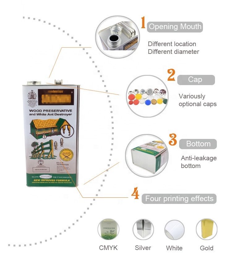 OEM ODM 4 L cooking Sunflower Oil tin Metal tinplate Square Tin C an canned Olive Oil Can With Plastic Lid