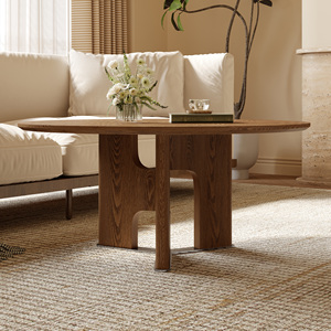Modern Durable Decorative Round Ash Wood Veneer <b>Coffee</b> <b>Table</b> for Small Living Room - Product Image 3