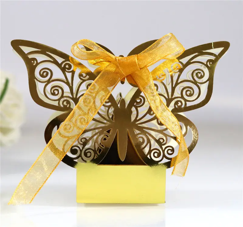 Hot Selling Candy Chocolate Macaron Laser Candy Box Packaging Hollow Butterfly Wedding Candy Box
