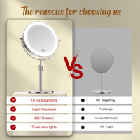 Miroir de maquillage éclairé en acier inoxydable rechargeable miroir de courtoisie Led grossissant double face 1x/10x miroir lumineux cosmétique