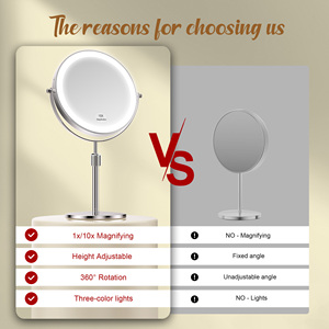 Miroir <span class=keywords><strong>de</strong></span> maquillage éclairé en acier inoxydable rechargeable miroir <span class=keywords><strong>de</strong></span> courtoisie Led grossissant double face 1x/10x miroir lumineux cosmétique - Product Image 4