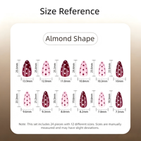 24 faux ongles à presser en ABS, bicolores rouge et rose, style Ins, courts à mi-longueur, forme amande, à pois, prêts à poser