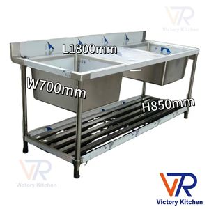 VICTORY KITCHEN Conception industrielle, bols rectangulaires en acier inoxydable à trois compartiments, installation sur comptoir, surface polie, usage commercial - Product Image 2