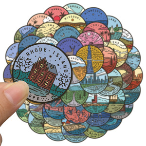 50 pièces ne répètent pas les <span class=keywords><strong>villes</strong></span> américaines collections de paysages célèbres explorer la <span class=keywords><strong>carte</strong></span> de voyage ronde autocollant <span class=keywords><strong>des</strong></span> États américains - Product Image 3