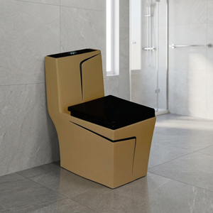 WC monobloc en céramique décorative orange et noir, design de créateur, avec abattant UF, siphon en P, à poser au sol - Product Image 3