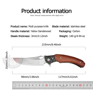 Cuchillo de Bolsillo Multifuncional Meilong M390 de Acero Inoxidable de Alta Calidad con Funda Industrial Fija, Madera de Sándalo Amarillo, DIY - Product Image 6
