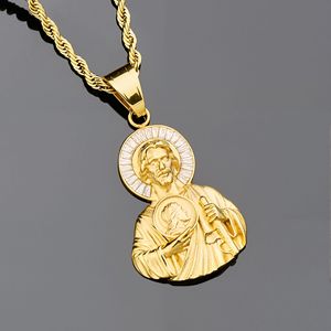 Pingente de Coração Sagrado de <span class=keywords><strong>Jesus</strong></span> em Ouro 18K com Revestimento em Aço Inoxidável, Colar de Moda Religiosa para Homens - Product Image 2