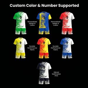 Maillot de football sublimé avec impression graphique, short à taille élastique, respirant, uniforme d'équipe pour la compétition - Product Image 1
