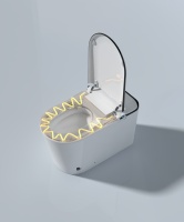 WC intelligent de luxe sans rebord, sans réservoir, avec bidet allongé, chasse d'eau automatique au pied, ouverture du couvercle, lavage à l'eau chaude, séchage, auto-nettoyant, en céramique, à poser au sol