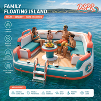 Grande île flottante gonflable pour fête aquatique avec sièges lounge pour la baignade en famille, les boissons, le bain de soleil, la détente au lac et à la plage