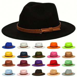 Chapeau Fedora Classique en Feutre à Large Bord, 21 Couleurs Disponibles, Motif Imprimé, Décoration Ruban, Unisexe pour Fêtes - Vente en Gros - Product Image 1