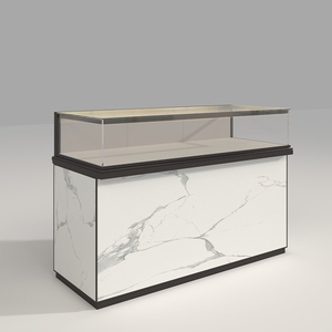 Mostrador de Exhibición de Joyería Moderno, con Cubierta de Mármol y Madera Contrachapada, Vidrio Templado, Iluminación LED, Gabinete de Almacenamiento con Cerradura, Fabricación OEM/ODM - Product Image 2
