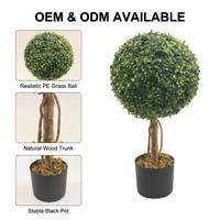 Arbre Topiaire Artificiel en Buis, Tronc Unique, Design Spirale, Feuillage en PE Protégé contre les UV, Bois Naturel, Décoration de Salon