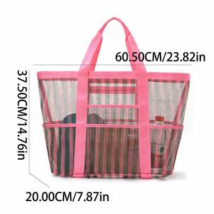 Bolsa de Playa Grande de Malla a Rayas con Bolsillos Laterales para Mujer, Transparente, Antiarena, Ligera y Colorida para el Verano - Product Image 2