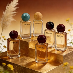 Envase de Perfume de Vidrio Cuadrado de Lujo de 30ml 50ml con Logotipo Personalizado de Fábrica, Envase Cosmético Vacío con Tapa Esférica - Product Image 1