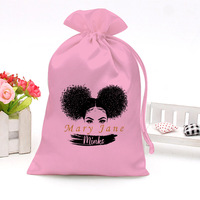 Sacs à main en Satin pour perruque, sacoches de cheveux avec Logo personnalisé, sacs de luxe en soie pour femmes, grands sacs à cordon noir, pour mèches de cheveux, vente en gros