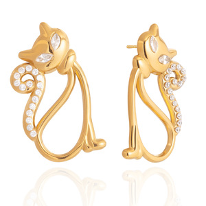 Stainless Steel Cat <b>Stud</b> <b>Earrings</b> With White Rhinestones For Women Gift Jewelry Animal Shape Fashion <b>Earrings</b> - Product Image 5