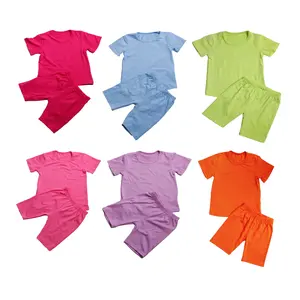 Setelan baju katun lengan pendek, setelan baju dan celana pendek katun organik lengan pendek musim panas anak laki-laki dan perempuan
