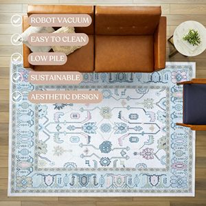 Tappeto Vintage Turco con Motivi Floreali in Tonalità Pastello e Verde Crema, Moderno ed Elettrocclesiastico, Lavabile, Piccolo Tappeto Decorativo per Camera da Letto, Cucina, Bagno - Product Image 5