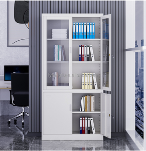 Armoire de classement en acier robuste à 4 portes, moderne, avec porte vitrée, pour bureau à domicile, école, hôtel, supermarché, stockage de documents - Product Image 4