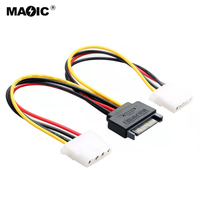 Cable adaptador de corriente SATA de 15 Pines, Cable adaptador hembra IDE HDD de 4 pines macho a Dual Molex, 20cm
