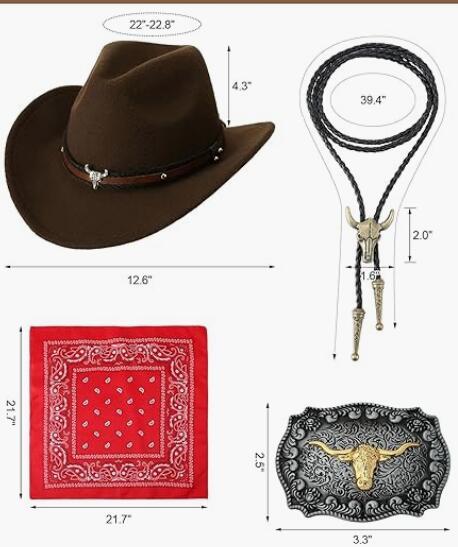 4 Pieces Western Cowboy Accessories for Men - Bride Cowgirl Hat display picture 2
