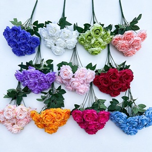 PT-R109 Nouveau <span class=keywords><strong>style</strong></span> européen, bouquet de fleurs artificielles blanches à 9 têtes, roses ivoire avec feuilles vertes - Product Image 3
