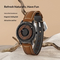 Reloj de Pulsera Magnético Creativo Maglev Sin Manecillas, Personalizado OEM, Nuevo, de Cuero Genuino y Madera de Sándalo para Hombre, Venta al Por Mayor