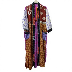 Women's Floral Comfortable Soft Silk Kimono Bridal Bridesmaid Gown Indian Japanese V-neck Full Length Drawstring Closure Beach - Product Image 1