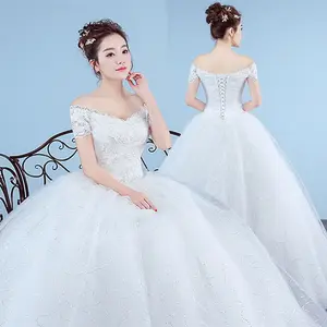 Giá rẻ Hight chất lượng off-vai màu be trắng Wedding Dresses Bridal Gown Bride Dress