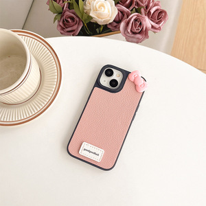 Nuova <span class=keywords><strong>Cover</strong></span> Minimalista in Pelle con Fiocco 3D a Cartone Animato, Colori Caramella, per <span class=keywords><strong>iPhone</strong></span> 17 16 15 Pro Max, con Bordo Nero e Foro Grande - Product Image 2