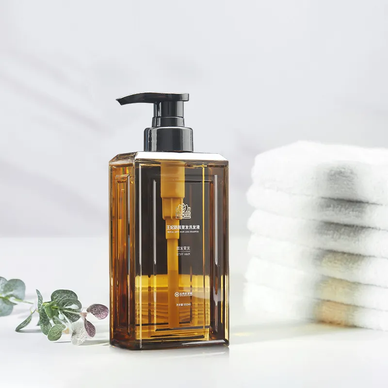 Bottiglie di balsamo per gel doccia trasparente ambrato di lusso personalizzato bottiglia di shampoo in plastica