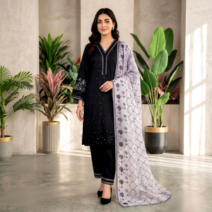Vestido Tradicional Indio-Pakistaní de Algodón para Mujer, Largo hasta el Tobillo, Color Negro, Diseño Bordado, Estilo Casual, Corte Regular - Product Image 1