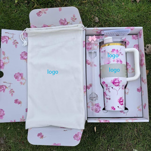 Grand gobelet floral à double paroi isolé pour le voyage en voiture à usage de café 40oz en acier inoxydable tasse chaude et froide avec boîte-cadeau en paille - Product Image 4