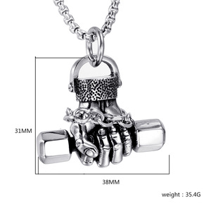 Stainless Steel Fitness Gym <b>Dumbbell</b> Weight Lifters Barbell Pendant Necklace - Product Image 5