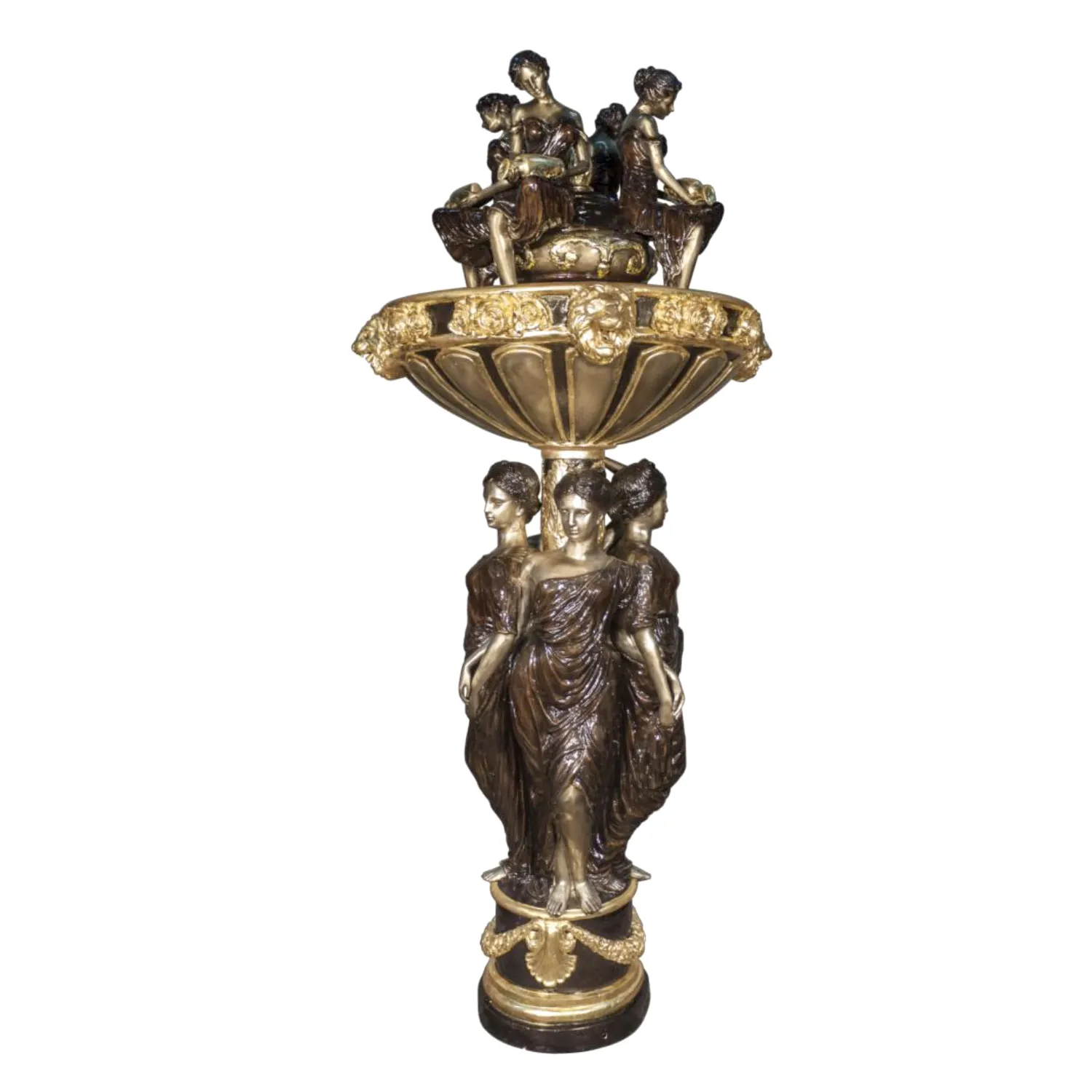 Бронзовый Фонтан воды с женские статуи металлическая позолоченная садовая скульптура
