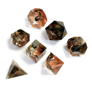 ชุดลูกเต๋าเรซินโพลีเมอร์ปรับแต่งได้ปรับแต่งได้ชุดลูกเต๋าผ้าไหม DND กระแสน้ำวนสีแดงและสีดำอุปกรณ์เสริมสำหรับเกม <span class=keywords><strong>RPG</strong></span> - Product Image 3